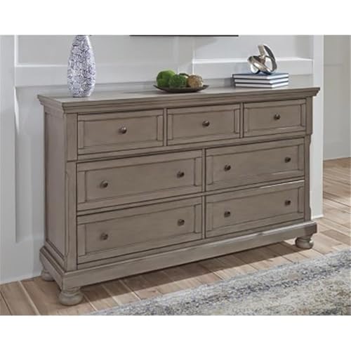 Image of Signature Design by Ashley Lettner Dresser for Bedroom, 7 Drawer Burnished Gray Chest, 65-Inch Wide Traditional Style, Hidden Storage for Small Valuables, Light Gray