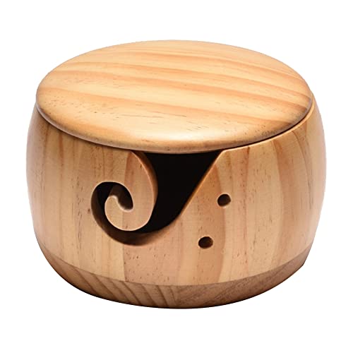 Ciotola di filo di legno filo con coperchio per maglieria supporto a sfera di filo alluncinetto ciotola di immagazzinaggio filo fatto a mano