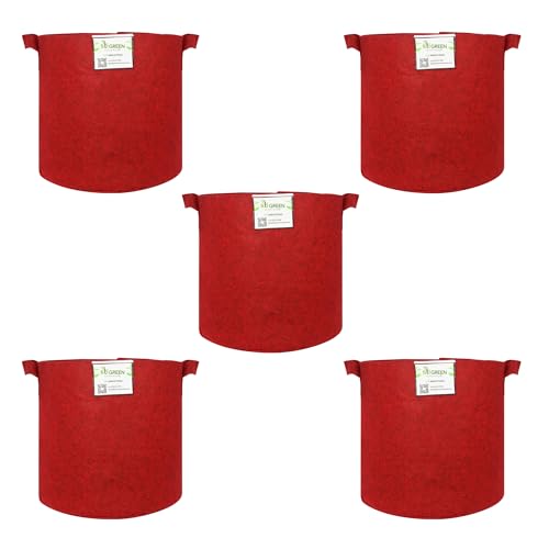 Image of Geo Fabric Grow Bags for Plants 15X15 Inch (Pack of 5) | 400 GSM Heavy Duty UV-Protected Round Maroon Colour Plant Bags for Terrace and Vegetable Gardening | Strong & Reusable|