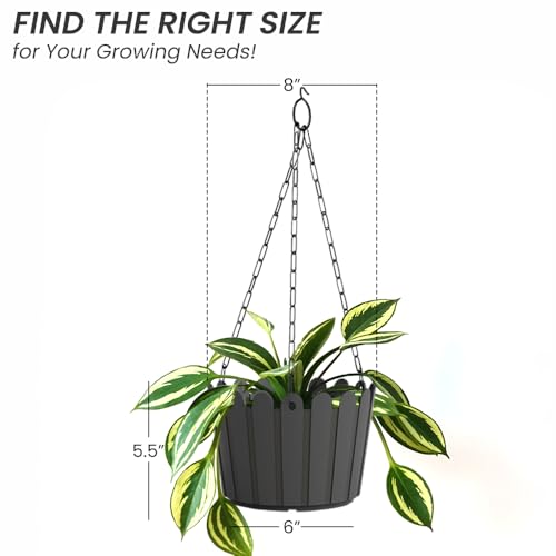 Image of YUCCABE ITALIA SHERA Hanging Fence 8 INCH Planter Pot Plastic Flower Hanging Pots for Home Decoration Sutiable for Indoor and Outdoor (Grey, Pack of 12)