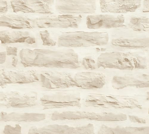 Papier peint aspect pierre carrelage Profhome 355803-GU papier peint intissé lisse à l'aspect de pierre mat beige blanc-crème 5,33 m2