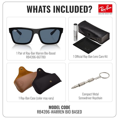 Image of Ray-Ban RB4396 WARREN BIO-BASED Rectangle Shaped Sunglasses for Men & Women with Official RAYBAN Eyewear Kit