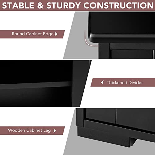 TANGZON Black Wooden Buffet Cabinet - Kitchen Sideboard with Sliding Doors & Adjustable Shelf, Perfect for Living and Dining Areas - Image 7