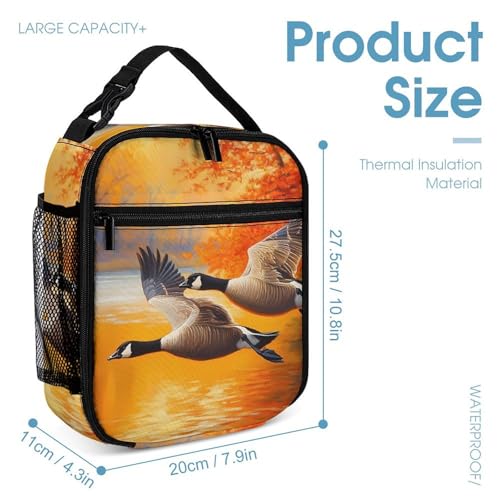 Flying Geese Ducks Autumn Printed Backpack with Lunch Box Bag Pencil Case Pouch 3pcs Daypack Set for Women Men4