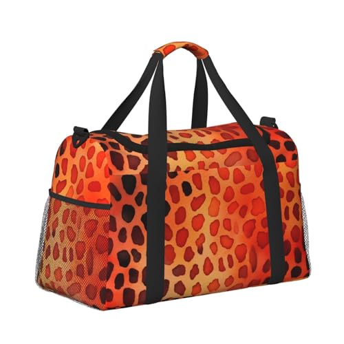 Orange Leopard Print Duffle Bag Foldable Travel Tote Bag Carry On Large Weekender Overnight Bags Waterproof Gym Bag For Women Men