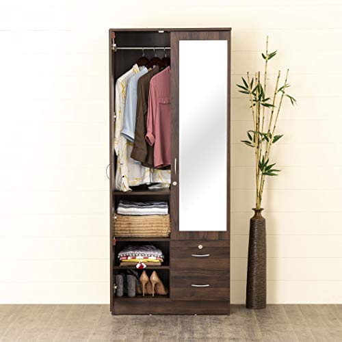 Image of Home Centre Lewis 2-Door Wardrobe with Mirror - Brown (Engineered Wood)