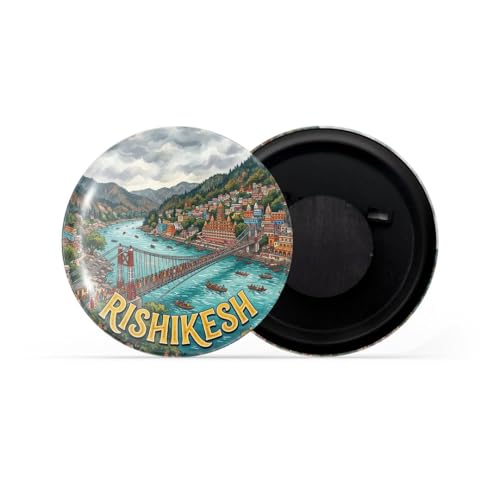 Image of dhcrafts Fridge Magnet Multicolor Uttarakhand Rishikesh Glossy Finish Design Pack of 1 (58mm)