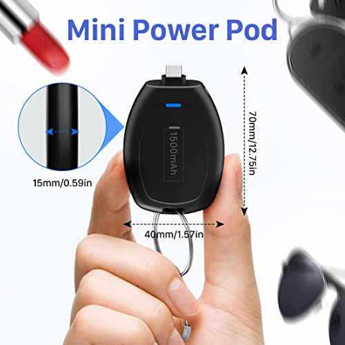 Tqthl Keychain Portable Charger, 1500Mah Mini Power Emergency Pod Power Bank, Key Ring Cell Phone Charger Compatible With Samsung Galaxy S21, S20, S10, S9, Note 20, Pixel, Moto, Lg, Android Phones #TOP1
