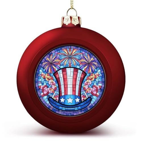 Adornos de bola de Navidad con sombrero de bandera estadounidense, inastillables, para colgar, bolas rojas para árbol de Navidad, decoración de árbol de Navidad, vacaciones, boda, fiesta