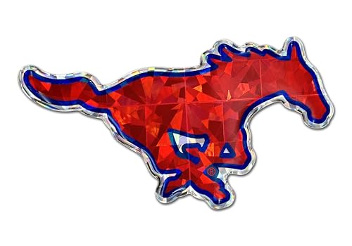 Image of Elektroplate Officially Licensed SMU Mustangs Red & Blue Reflective Decal | Premium 3D Doming All Weather Sticker for Car, Water Bottle, Laptop, Tablet, Window, Cooler, Phone | Made in The USA
