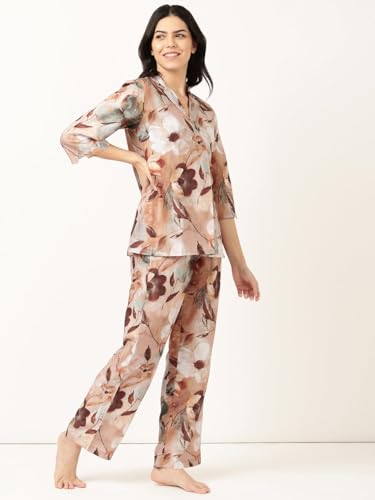 Image of STORIES OF BANNO'S SWAGGER Premium Poly Muslin Floral Co-Ord Set for Women | Soft Pajama Set | Elegant Printed Nightwear Lounge Outfit | Trendy Casual Wear Co-Ord Set