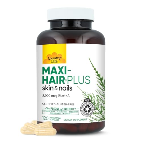 Country Life, Maxi-Hair Plus Biotin, Supports Healthy Hair, Skin and Nails, Daily Supplement, 120 ct