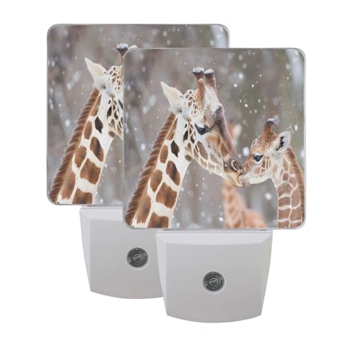 Image of Cute Giraffes Family Night Lights 2 Pack Plug-in Wall Led Nightlight Auto Dusk-to-Dawn Sensor Lamps for Bedroom Kitchen Bathroom