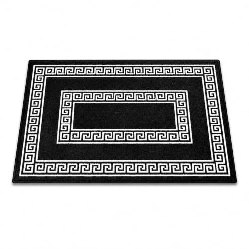 Image of Matz&More Greek Double Line Floor Mat | 40x60 CM | Black White | Nylon Tufted Gel Baking Anti-Slip | Doormat for Home Entrance, Kitchen & Bedroom