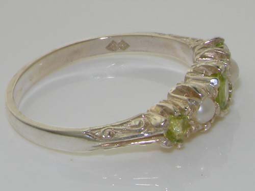 925 Sterling Silver Natural Peridot And Cultured Pearl Womens Band Ring - Sizes 4 To 12 Available #TOP3