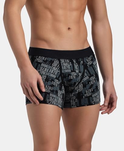 Image of Jockey US63 Men's Super Combed Cotton Elastane Stretch Printed Trunk with Ultrasoft Waistband
