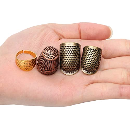 4 Piece Sewing Thimble Hand-Working Sewing Thimble Finger Protector Adjustable Metal Finger Shield Ring Needlework Fingertip Diy Sewing Tools Accessories #TOP4