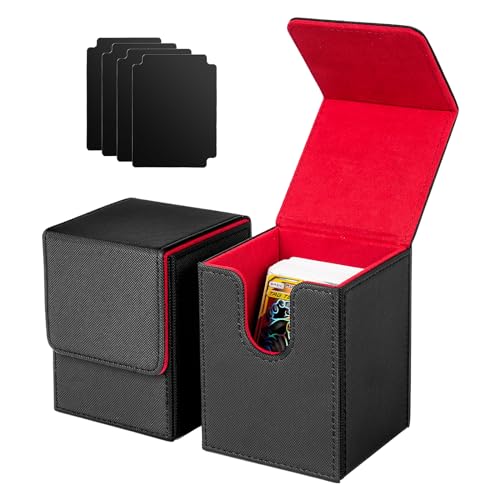 IVODEELA Card Deck Box,2 Pack Card Game Deck Storage Box with 2 Dividers Fits 200+ Single Sleeved Cards,Premium Card Deck Case Compatible with MTG/TCG/Yugioh/Magic/Commander(Black＆Red)