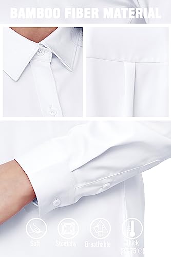 TOLOVIC Wrinkle Free Womens Button Down Shirts for Women Long Sleeve Stretch Business Office Formal Work Blouses Tops White - image 6