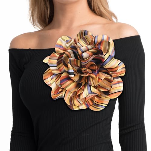 Image of M METERXITY Extra Large Rose Flower Brooches, Lapel Pins Dainty Satin Fabric Big Camellia Oversized Brooch Pin