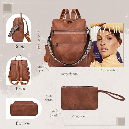 Image of Backpack Purse for Women, Waterproof PU Leather Backpack, Anti-Theft Women Back pack, Lightweight Fashion Multipurpose Convertible Shoulder Bag Handbag, Brown