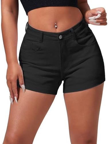 roswear Women's Casual Summer High Waisted Basic Jean Shorts Stre...