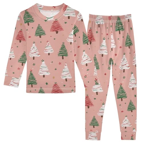 Pajama Sets Long Sleeve Green White Christmas Trees Soft Comfy Sleepwear 2 Piece PJS 3-8T