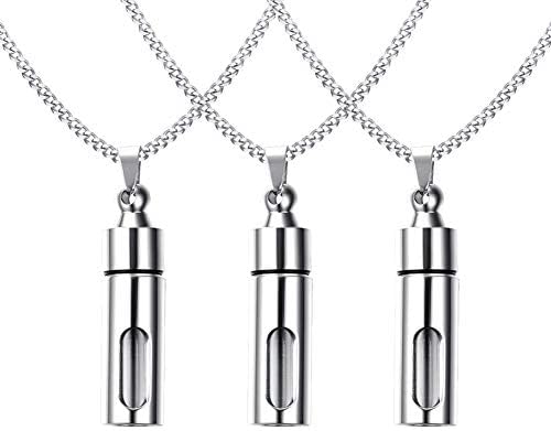 PJ JEWELLERY 1/2/3/4/5 Set Stainless Steel Glass Container Vial Tube Cremation Urn Ashes Memorial Pendant Necklace for Men Women,24" Chain Black/Silver/Gold Plated