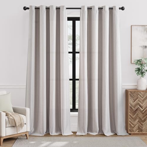jinchan Linen Textured Curtain 96 Inch Long for Living Room Light Filtering Thermal Insulated Grommet Top Window Drape for Bedroom 52" W x 96" L Stone