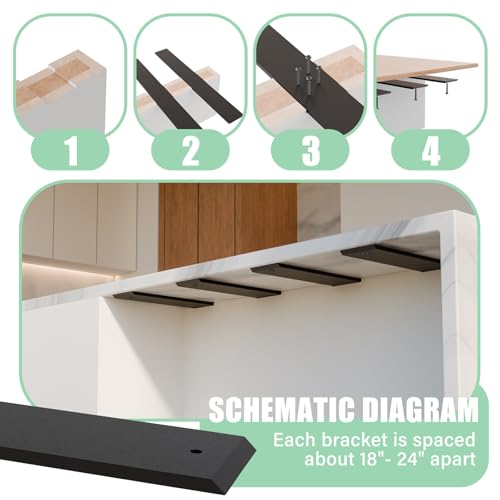 Support mural plat caché de 50,8 cm pour plan de travail solide