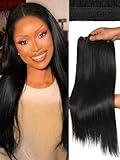 HANNE Sew in Hair Extensions 3 Bundles 18 20 22 Inch 4-Layer Craftsmanship 100% Japanese Futura Fiber Straight Bundles Synthetic Quick Weave Hair Bundles (Natural Black)