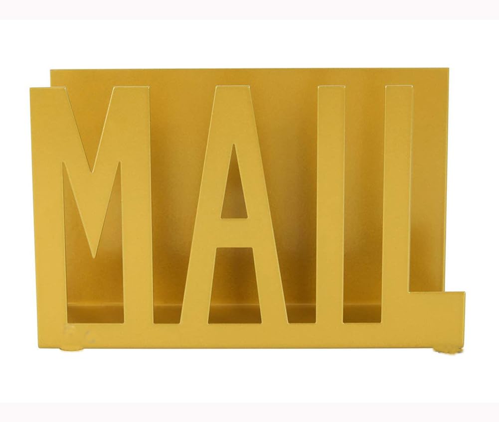 Mail Holder Metal Letter Holder,Storage Desk File Organiser,Desktop Metal Hollow out Organizer Rack,Document Holders Sorter for Home Office Supplies (Yellow)