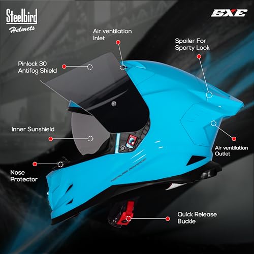 Image of Steelbird SBH 61 SXE Pinlock ISI and Dot Certified Full Face Helmet for Men and with Inner Silver Sunshield