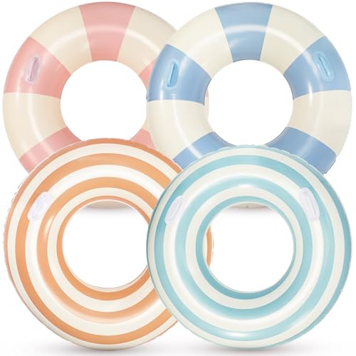 Libima 4 Pcs Inflatable Pool Floats, Pool Floaties Swim Rings Pool Tubes Donut Fruit Hawaiian Tire Inner Tubes Floaties for Adults Hawaiian Beach Party Decorations(40 Inch,Lollipop)