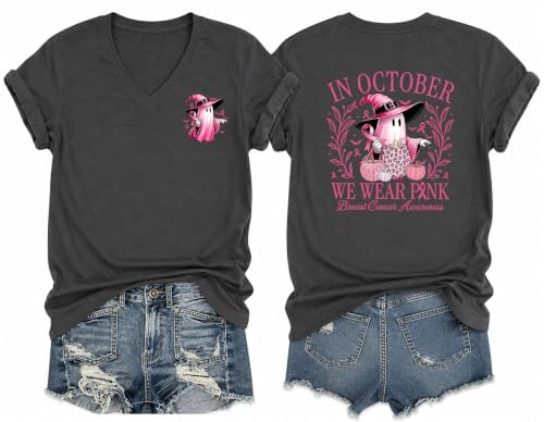 Eatbook Breast Cancer Awareness Shirt for Women Pink Halloween Ghost Tops - image 1