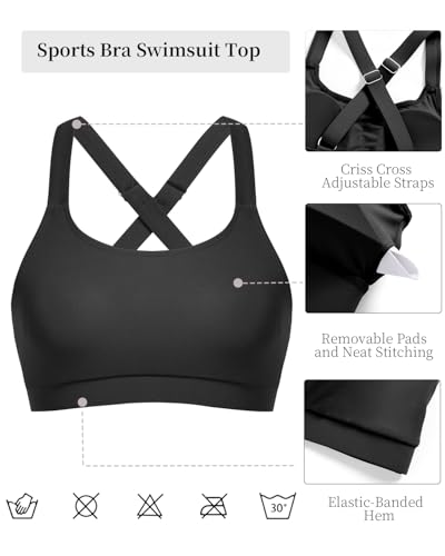 Women Sports Bra Swim Top - Swim Bra Bikini Tops Scoop Neck Bathing Suits Top Cross Strap 2025 Swimsuit Tops Only2