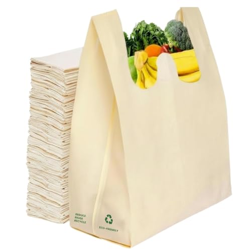 Simply Cool 300 Pack Reusable Grocery Bags, T-Shirt Tote Bags Bulk, Cream