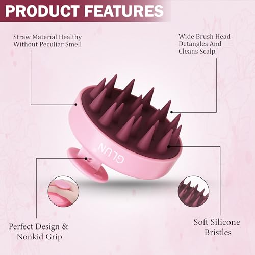 Image of GLUN Pack of 2 Scalp Shampoo Brush - Silicone Hair Scalp Massager for Dandruff Removal & Deep Cleansing (Pink)