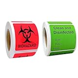 500 Pcs Biohazard Warning Label and Clean & Disinfected Indication Label Set, 2