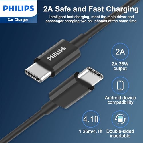Philips Chargeur Voiture USB AC DLP2521C04 Câble USB C inclus Adaptateur USB C et USB A Sortie Charge rapide - vue 3