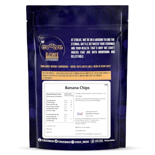 Image of Evolve Kerala Banana Chips Healthy Snacks for Kids, Adults | Gluten-Free, No Sugar or Colors, Vacuum Fried | Ideal for Weight Loss -100g Pack of 3