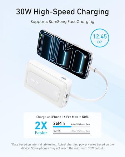Image of Anker Zolo Power Bank (2025 Upgraded Version), 20,000mAh 30W High-Speed Portable Charger with Built-in USB-C Cable, Battery Pack for iPhone 17 /16 / 15 Series, Galaxy, and More