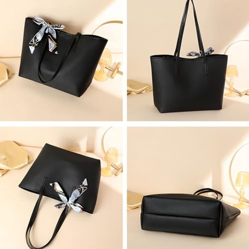 Bolso grande de hombro para laptop de mujer negro miniatura 7