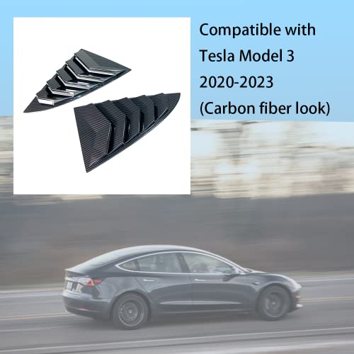 Ezmech Rear Side Window Louvers 2Pcs For Tesla Model 3 2017-2023 , Window Scoop Louvers Covers , Air Vent Scoop , Sun Rain Shade Vent , Exterior Decoration ( Carbon Fiber ) #TOP5