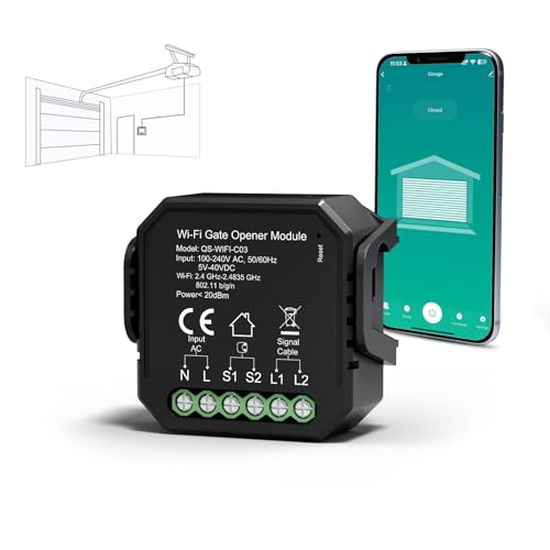 Yomogi Abrepuertas de Garaje Wi-Fi, Módulo de Interruptor Inteligente para Garaje, Control por Voz y Programación, Compatible con Alexa/Google Home/Smart Life, Fácil de Instalar
