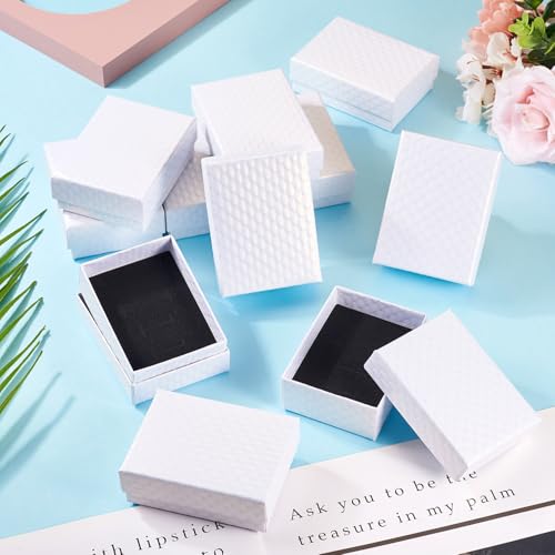 Boîtes à bijoux rectangulaires texturées en losange x12 - Craftdady coffrets pour bagues et colliers - 6