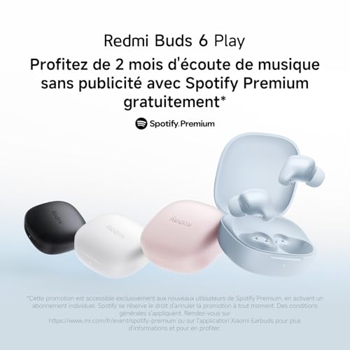 XIAOMI Redmi Buds 6 Play–Casque sans Fil Bluetooth,ecouteurs Bluetooth,Conducteurs 10 mm,5 Modes EQ, Jusqu'à 7.5h+36h Autonomie de la Batterie,10min de Charge fournit 3h de Lecture Musicale,IPX4,Noir – Image 4