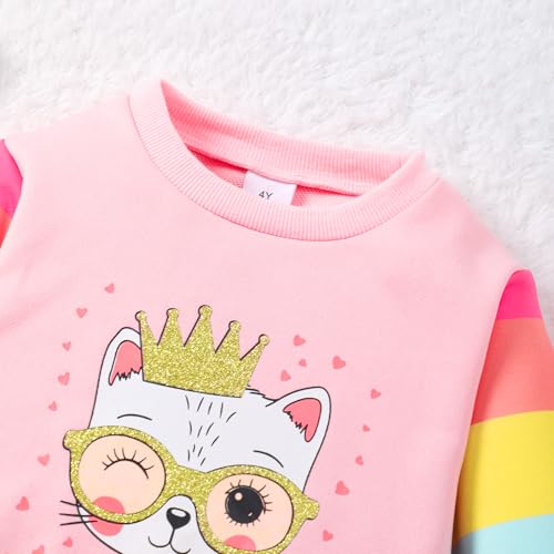 Image of Tkria Little Girls 2 Piece Outfits Rainbow Color Sweatsuits Long Sleeve Sweatshirt + Pants Set Winter Sweatpants Clothes Sets