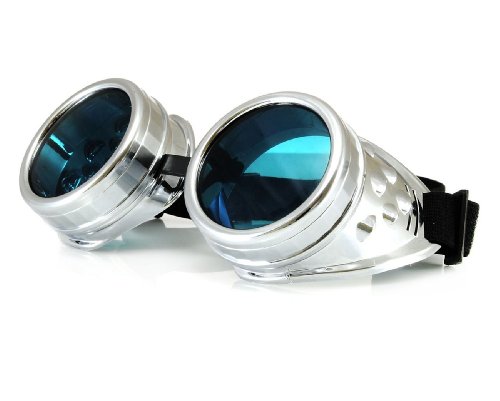 Preisvergleich Produktbild WELDING CYBER GOGGLES Schutzbrille Schweißen Goth cosplay STEAMPUNK COSPLAY GOTH ANTIQUE VICTORIAN WITH SPIKES Includes FREE set Lense Shades UV400 Protection Morefaz(TM) (Silber)
