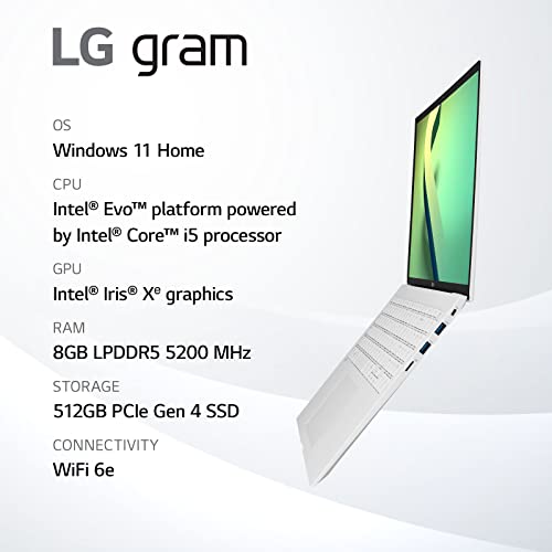 Lg Gram (2022) 14Z90Q Ultra Lightweight Laptop, 14" (1920X1200) Ips Display, Intel Evo 12Th Gen I5 1240P Processor, 8Gb Lpddr5, 512Gb Nvme Ssd, Fhd Webcam, Wifi 6E, Thunderbolt 4, Windows11, White #TOP2